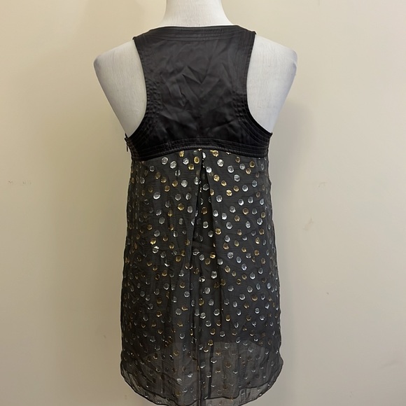 Rebecca Taylor Silk Top With Metallic Silver & Gold Polka Dots size 8 - Picture 4 of 7